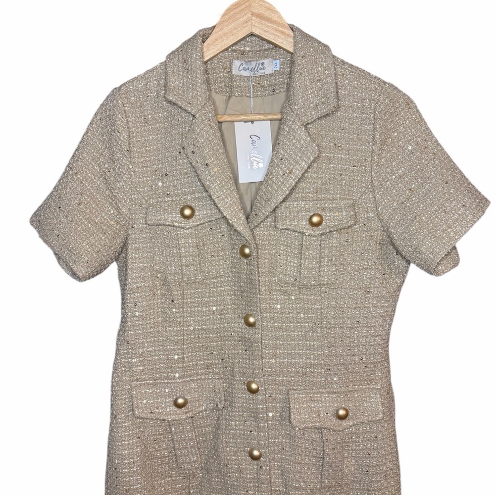 Beige Tweed Button-Down Dress - Picture 6 of 6